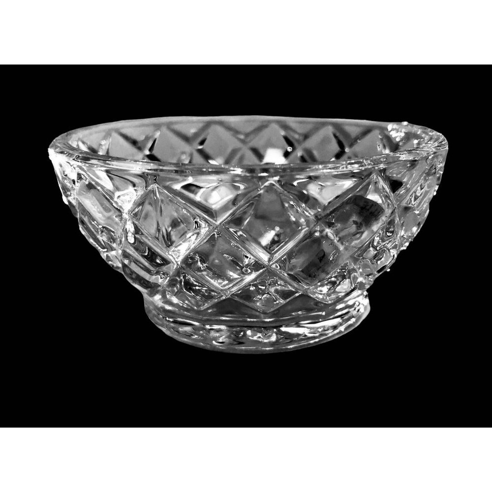 Clear Glass Crosshatch Pattern Small Bowl Serving Dish Beveled Textured